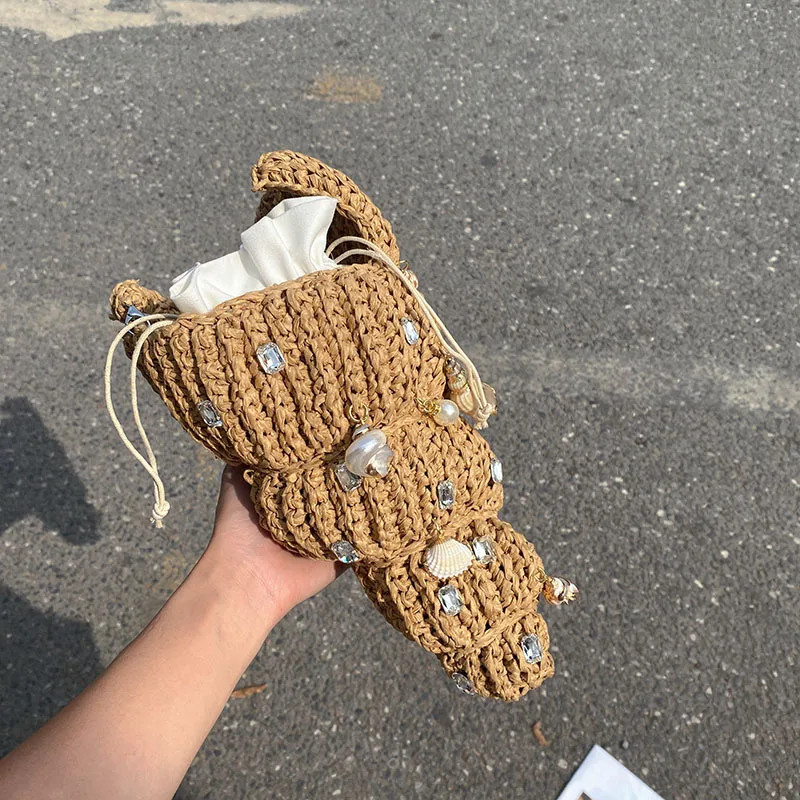 NEW diamond shell Shaped Straw Women Shoulder Bags Paper Woven Crossbody Bag Funnuy Cute Summer Beach Bag Small Female Purses