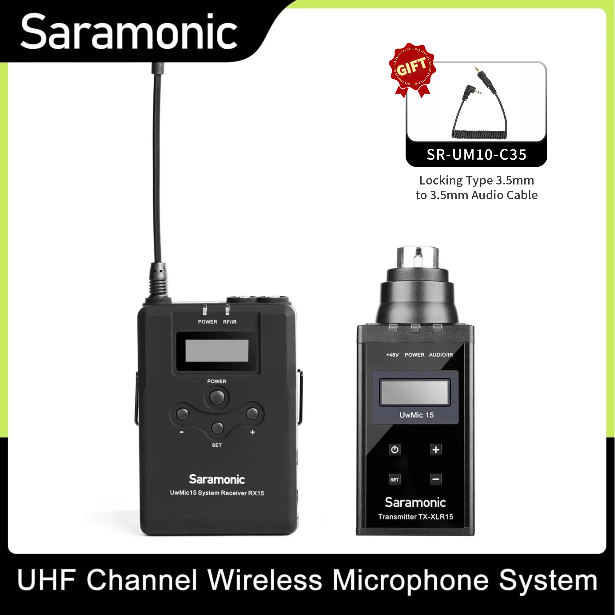 

Saramonic UwMic15B UHF Channel Wireless Microphone System with XLR Transmitter for DSLR Camera Camcorder Interviews Video