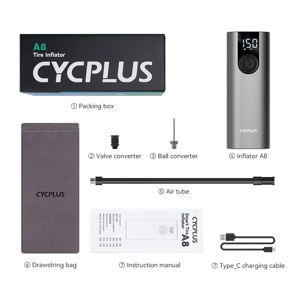 CYCPLUS-Pompe à vélo électrique A8, gonfleur d'air intelligent, mini  compresseur d'air portable, pompe