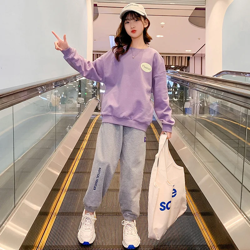 

Spring Autumn Girl Children's Top And Bottom Set Teenager Girl Sweatshirts Tops+Sweatpants School Girl Tracksuit Set For Girl