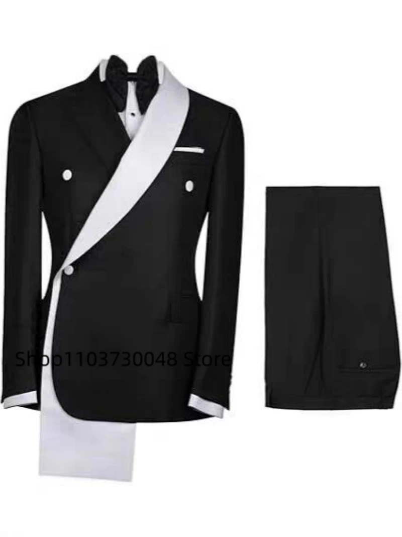 Fashion Style Men's 2-Piece Formal Wedding Suit Double Breasted Jacket Trousers Groom Tuxedos Slim Fit Business Men Suits