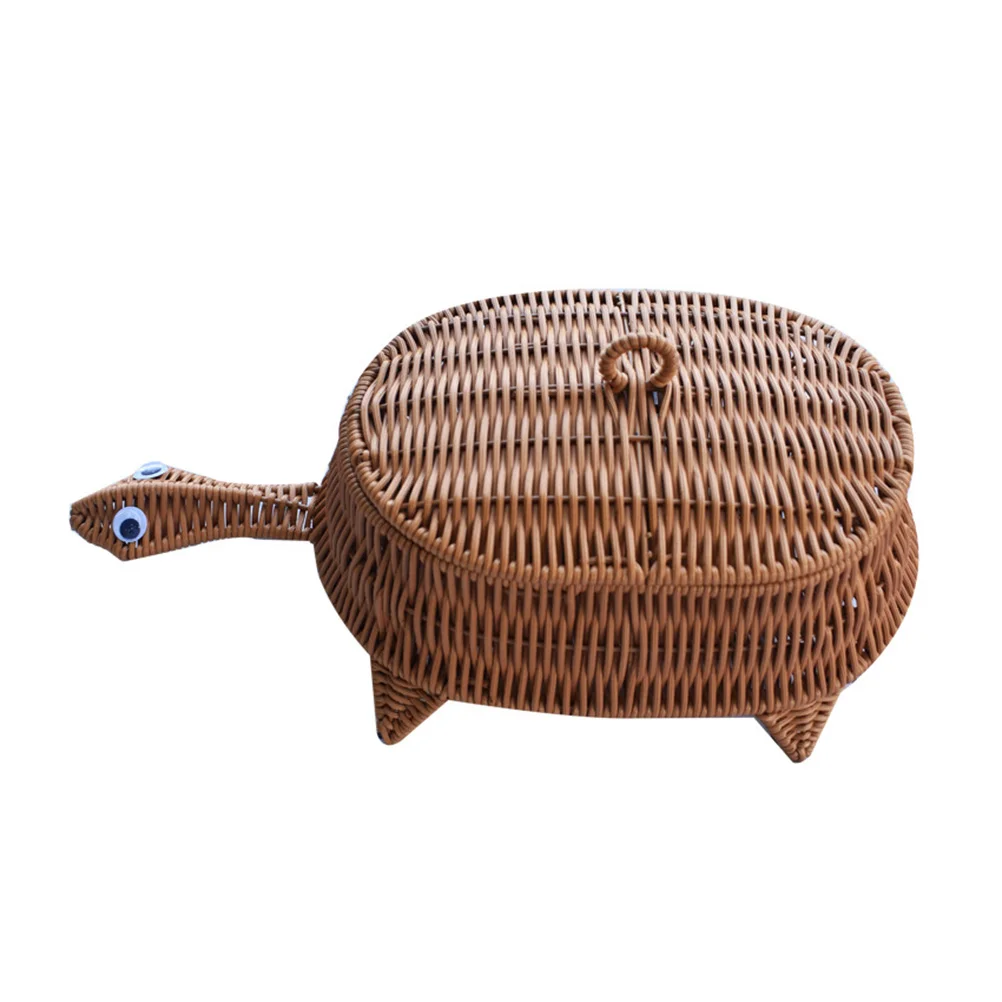 

Angoily Woven Baskets Turtle Rattan Storage Basket With Lid Decorative Bin Hand Woven Shelf Organizer Handmade Wicker Basket Box