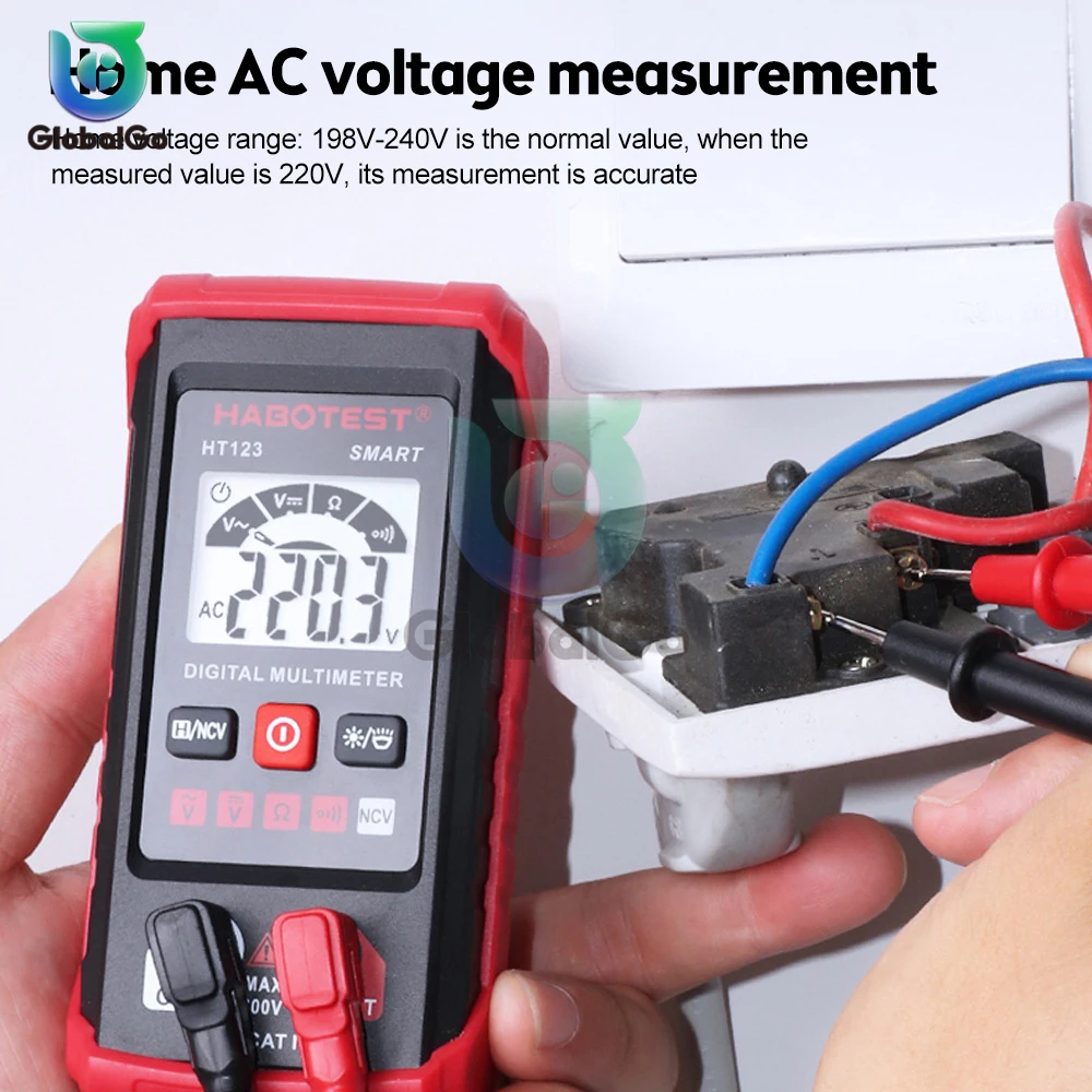 HT123 smart digital multimeter AC/DC voltage resistance continuity measurement tester NCV 2000 count with backlight digital multimeter