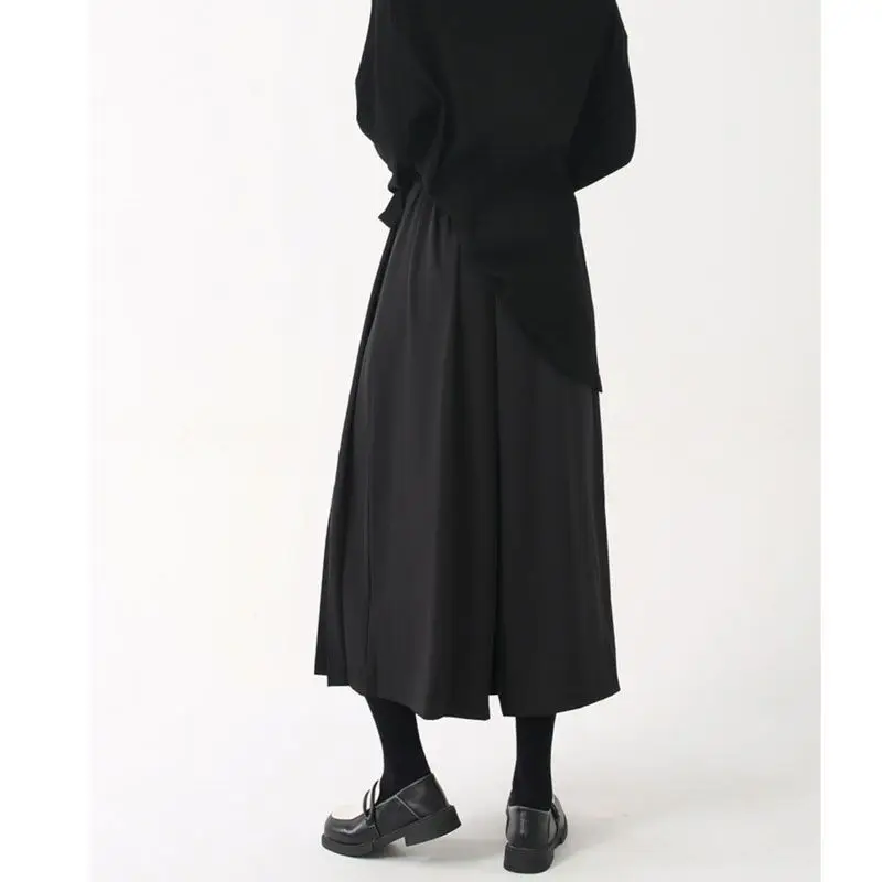 Yamamoto Diablo Pendant Fake Two Pieces Irregular Trouser Skirts Summer Lady Pleats Loose Cropped Pants Casual Wide Leg Pants