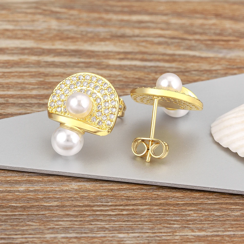 Nidin Top Quality Natural Freshwater Pearl Stud Earrings Gold