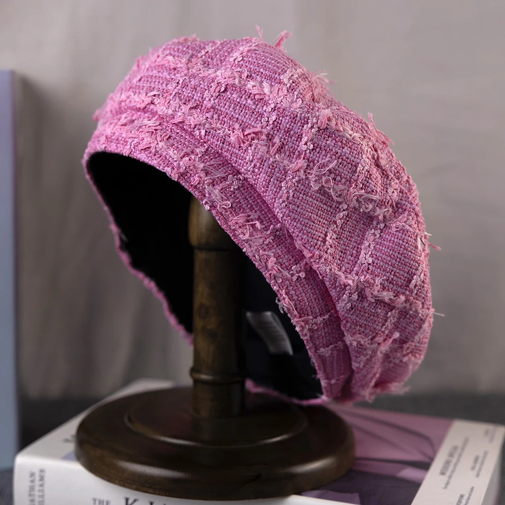 New Purple Plaid Beret Women Men British Girl Sweet Cool Bonnet Korean Style Flat Top Berets Hat Female Retro Painter Cap FDM04