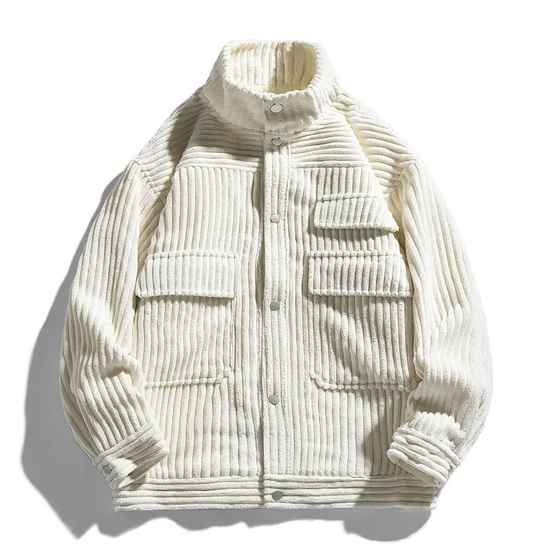 

Cargo Jacket Coats Men Outwear Green Casual Striped Loose Jackets Retro Hip Hop Streetwear Tops Autumn