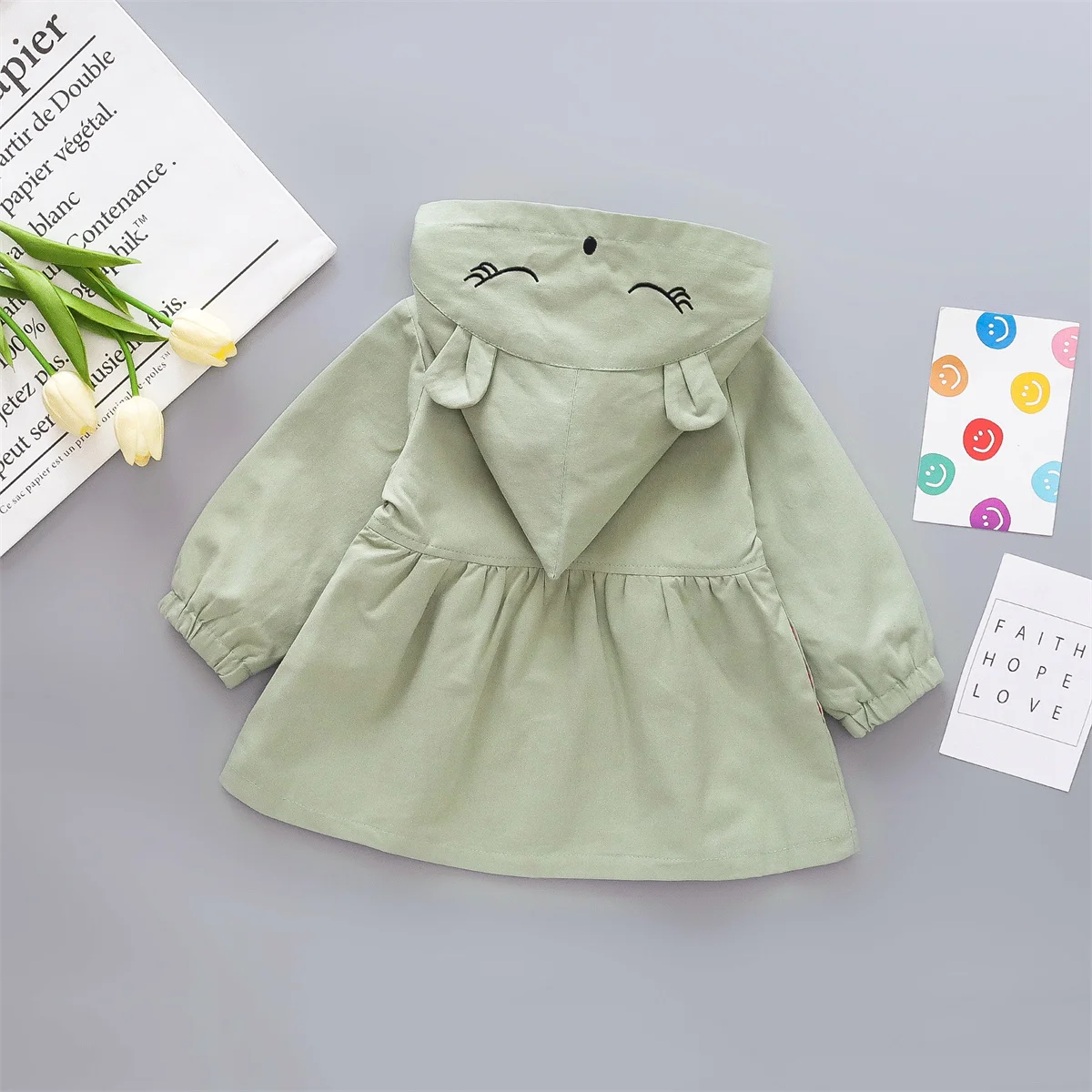 0-3 Year Old Girl Spring And Autumn Cute Hooded Coat Baby Single Breasted Hat Embroidered Cartoon Windbreaker for baby jacket,baby coat,children jacket