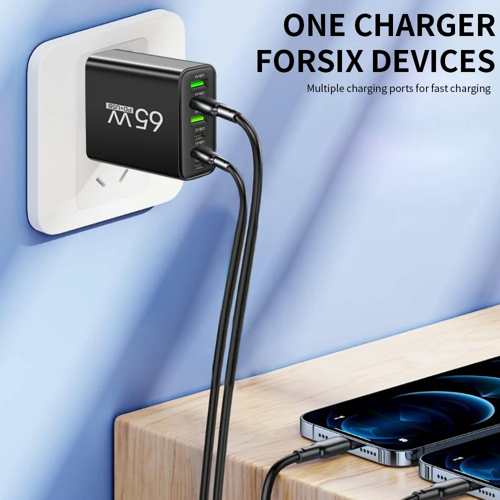 65W Multi Port USB C Charger Fast Wall Charger Adapter For iPhone Samsung Xiaomi Huawei Mobile Phone Quick Charging EU US Plug