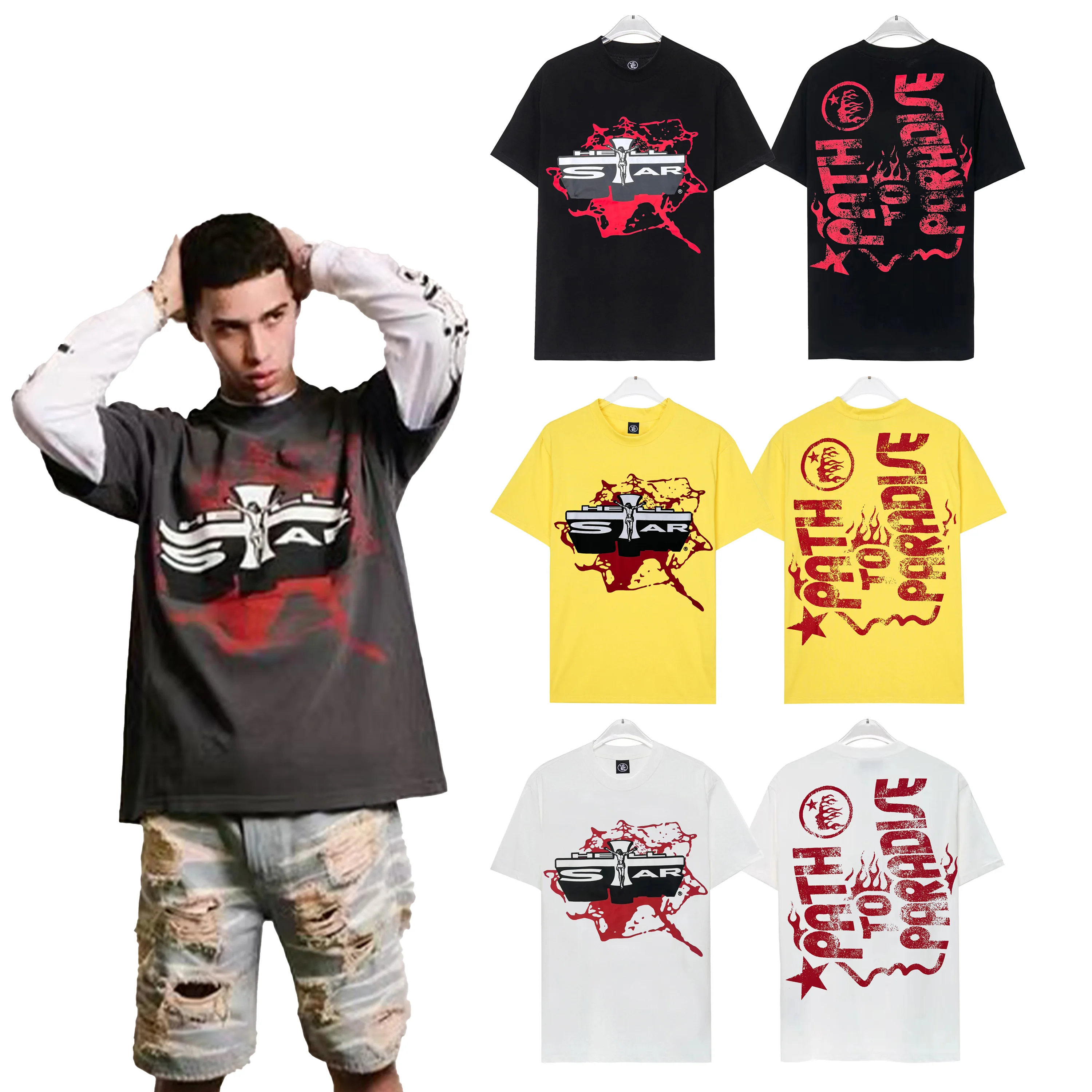 

3XL 2024 New Letter Print Hellstar T-shirt Men Women Black White Cotton Short Sleeve Top Tees High Street Hell Star Tshirt