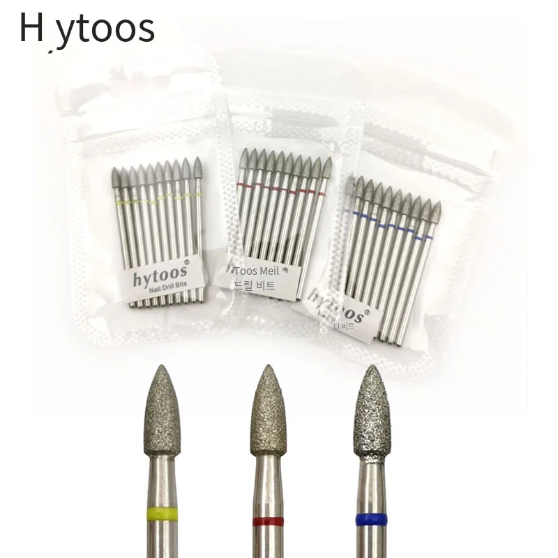HYTOOS 10 개/갑 콘 다이아몬드 큐티클 비트 3*6mm 네일 드릴 비트 매니큐어 드릴 손톱 액세서리 도구