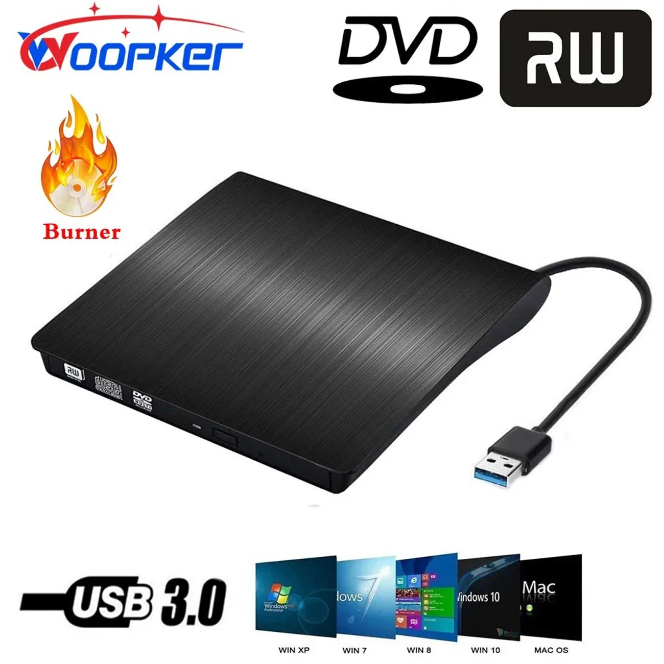 External DVD-RW Player CD DVD Burner USB 3.0 Drive Reader for PC Laptop Desktop Mac Windows Linux for iOS
