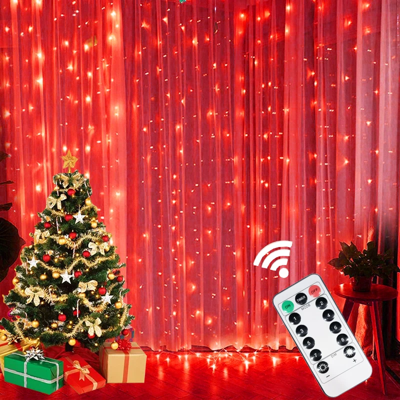 thumbnail image 1 of Cadena de luces LED para cortina con USB, 8 modos, 3, 4 y 6 m, para decoración de bodas, dormitorios, fiestas en el hogar, vacaciones, 2025, 1 of 5