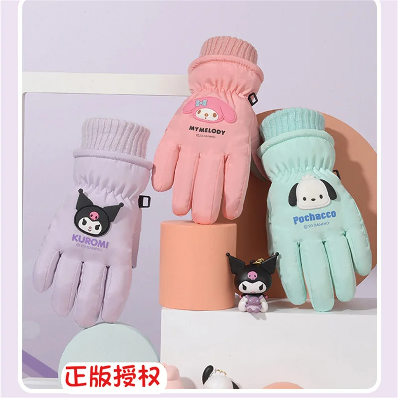 Kawaii 애니메이션 쿠로미 장갑, 마이 멜로디 파초코, 어린이 스키, 야외 학생 사이클링 플러스 벨벳, 추위 및 보온 유지