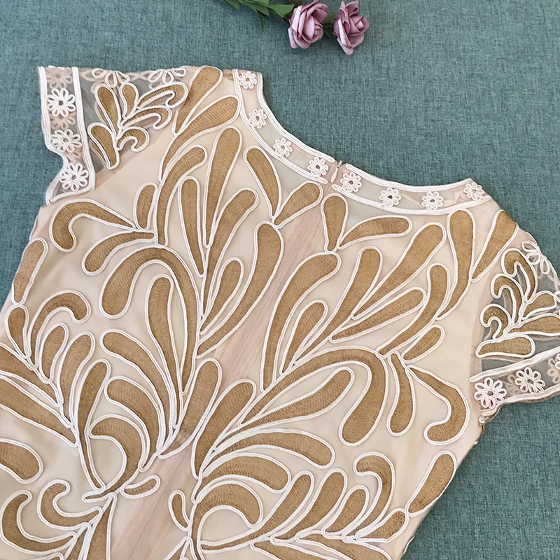 H80&S90 New Women Sexy Mesh Holiday Soutache Sequin Beaded Vitage Jacquared Floral Embroidery Elegant Cap Sleeve Party Dress