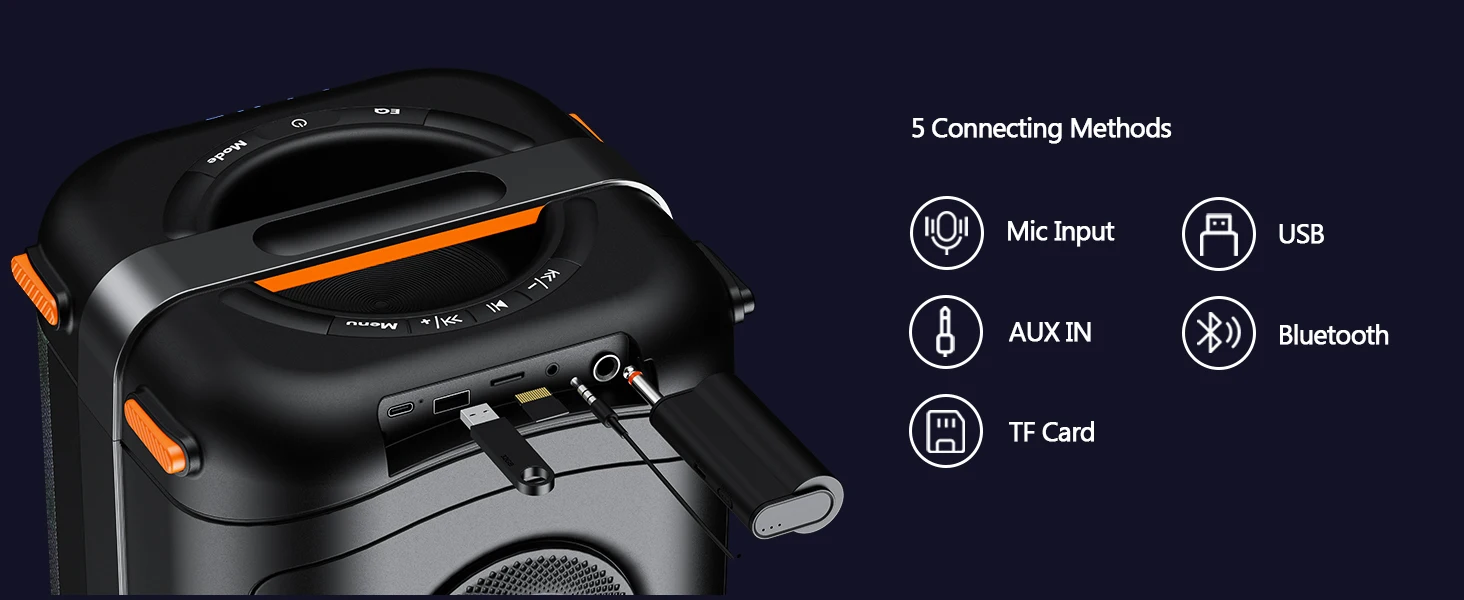 Karaoke-Maschine mit 2 kabellosen Mikrofonen, tragbarer Bluetooth 5.3-Karaoke-Lautsprecher für Zuhause, Party im Freien, PA-System für Erwachsene – Detail 7