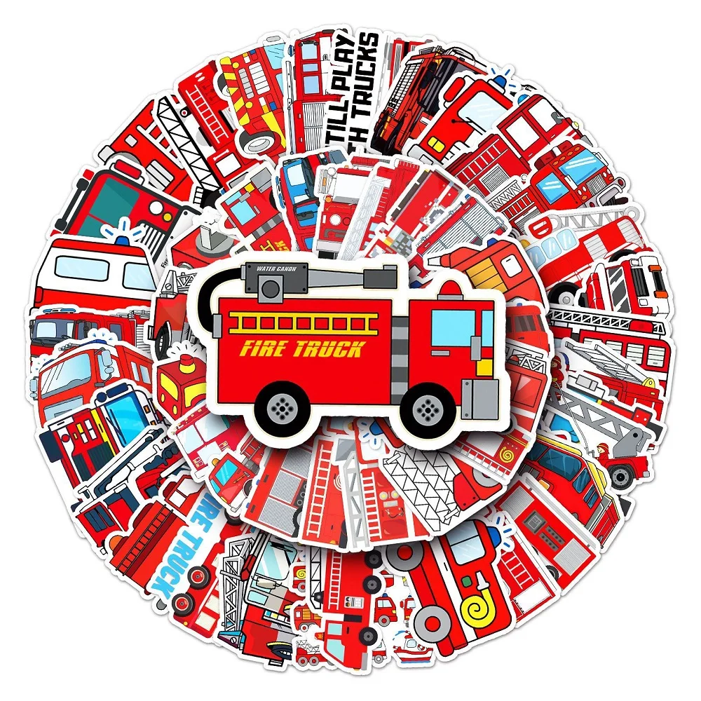 10/50PCS Cartoon Fire Truck Car Graffiti Stickers Laptop Guitar Luggage  Bike Skateboard Waterproof Sticker Decal Kid Toy - AliExpress, image size:1000x1000