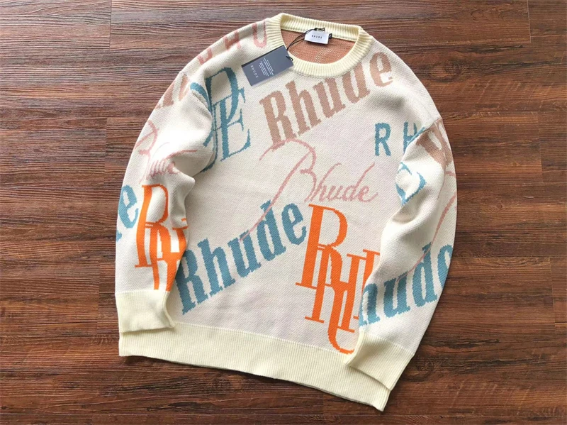 

Y2k Rhude Logo Knit Jacquard Sweater Men Women Sweatshirts