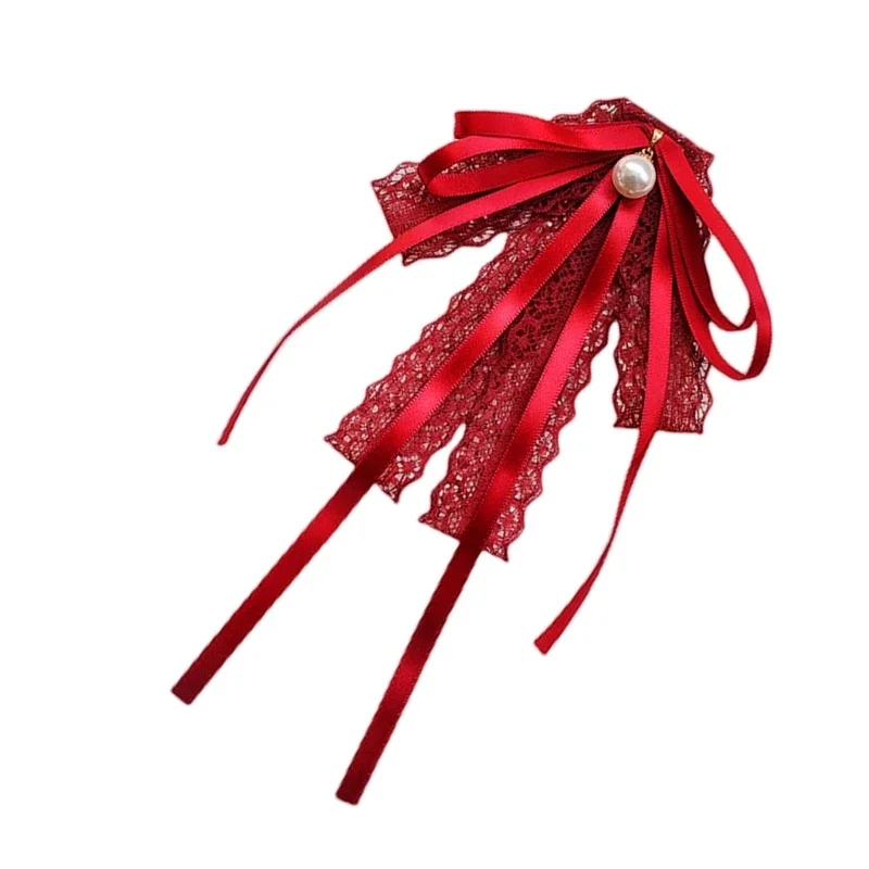 여자 레이스 리본 Bowtie 브로치 핀 학생 JK 유니폼 가짜 진주 펜던트 Bowknot 클립 Jabot Collar Pre-Tied Necktie