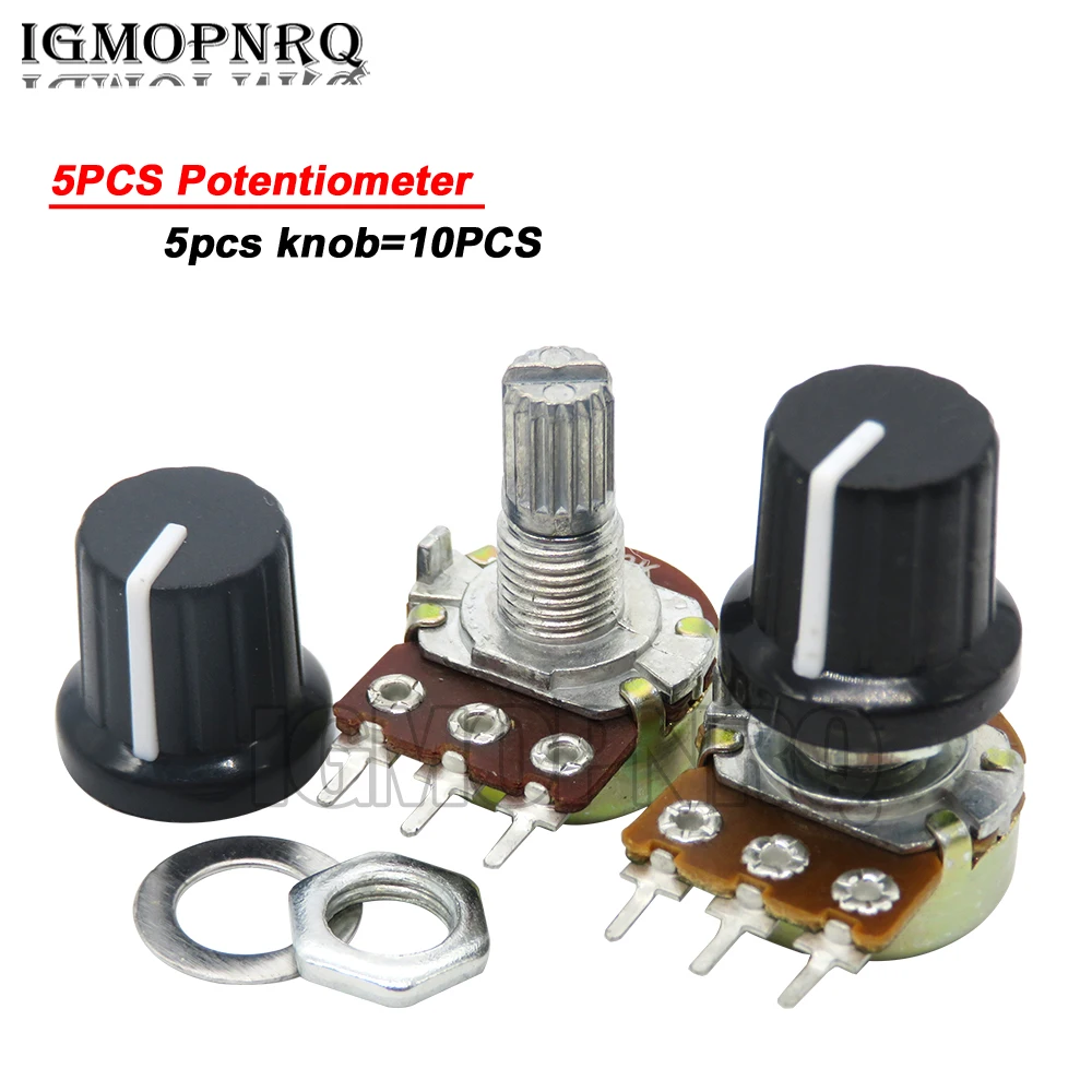 Linear Rotary Potentiometer 1K 10K 20K 50K 100K 500K Ohm 15mm 3 Pin 5st For Arduino With AD2 White Cap