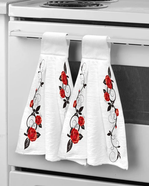 Red Rose Flower Kitchen Towel Set Cleaning Cloth Kitchen Accessories Dish  Washing Cloth Household Decoracion - AliExpress