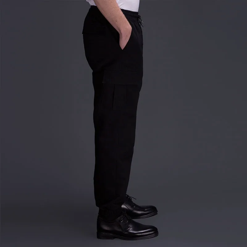 Military Style Chef Pants Restaurant Kitchen Cook Trouser Men Black Elastic Waist Bottoms Catering Work Pants Multiple Pockets