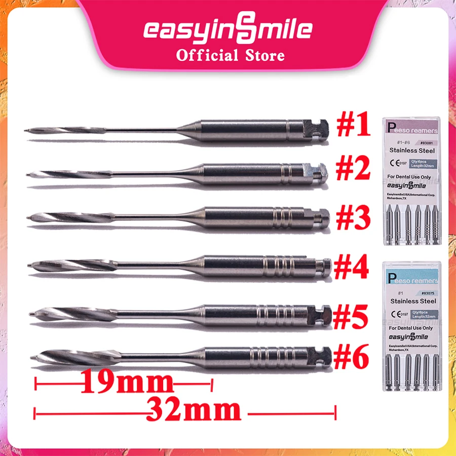 

6pcs/pack Dental Peeso Reamer Drills #1-6 EASYINSMILE Stainless Steel Endo File Burs for Root Canal Treatment 32mm
