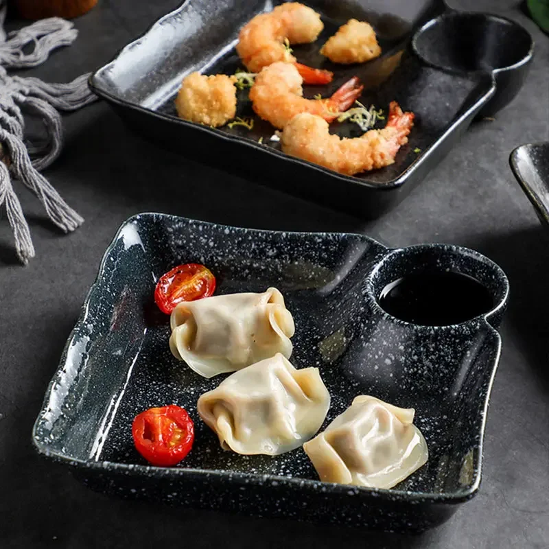 Japanese Dining Plate Ceramics Dipping Sauce Plate Vintage Cold Vegetables Tableware Chinese Dumpling Dish Sector Fish