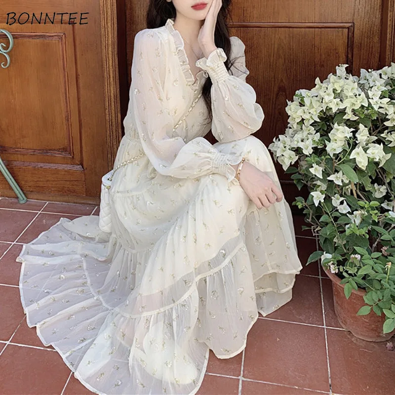 

Midi Dresses Women V-neck Ruffles Design Bandage Gentle Sweet Temper Chic Streetwear Popular Ins Spring Vestidos Ulzzang Y2k