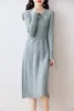 Women's Round Neck Pleated Dress, 100% Merino Wool, Multi-Color Long Sweater Traf, Autumn, Winter, New, Official 1