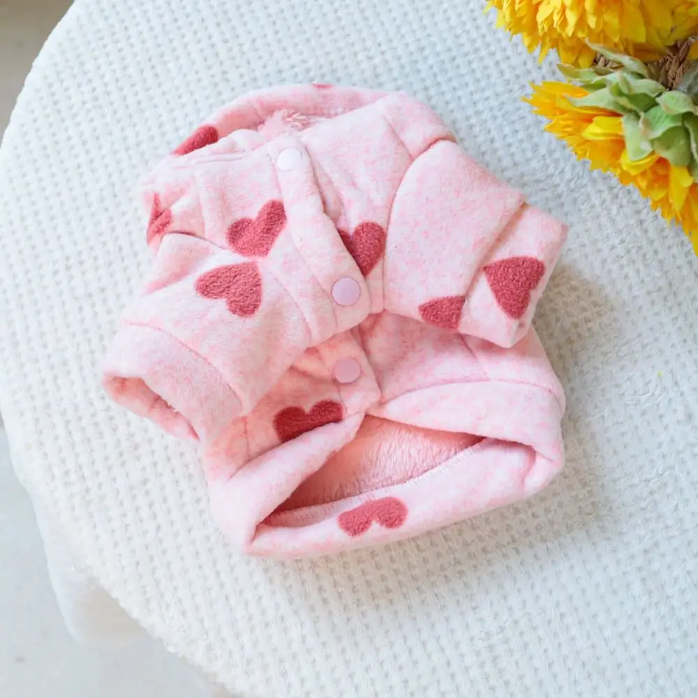 귀여운 핑크 하트 후드 애완동물 스웨트셔츠 슈퍼 소프트 핑크 하트 프린트 애완동물 후드 가디건 보온 플러시 강아지 후드 재킷