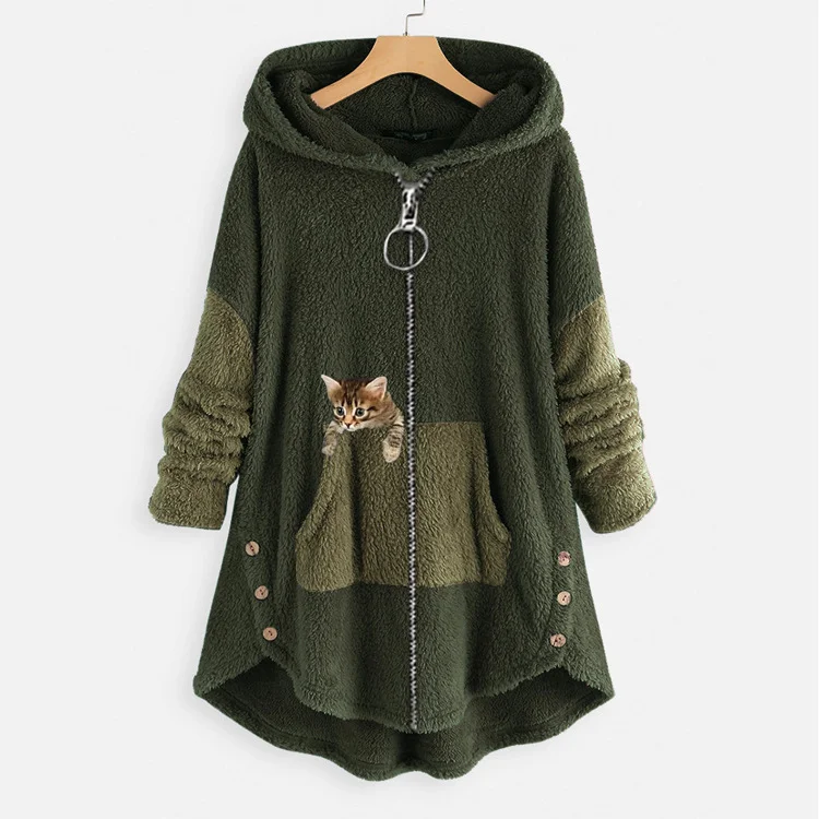 Plus Size Spring Autumn Fashion Women Coat Loose Plush Ladies Solid Color Wide Brim Clothing Street Style Cotton Polyester Fa...
