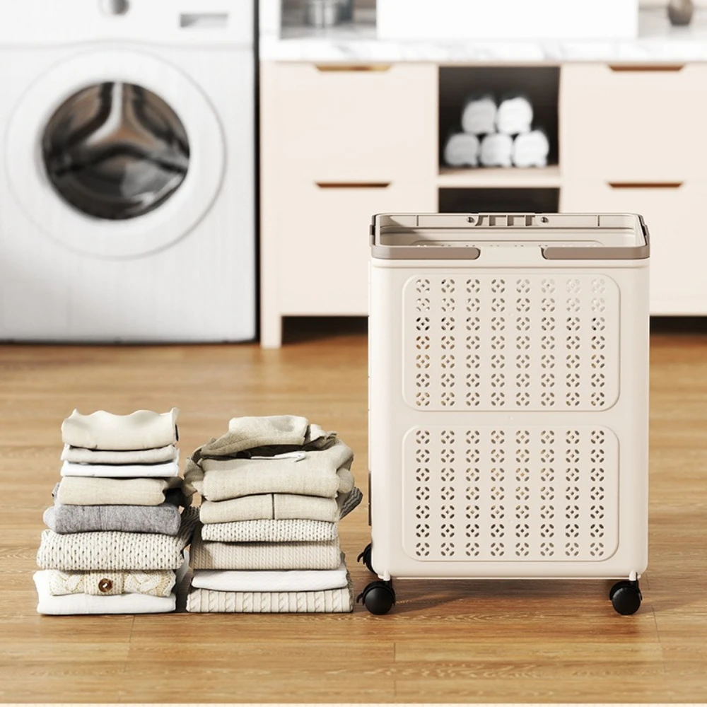 Collapsible Wheeled Laundry Basket with Ventilated Design and Carry Handles