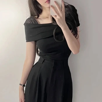 2025 الأساسية الصلبة المحاصيل الأعلى قصيرة الأكمام Crewneck نحيل تي شيرت الصيف عارضة المحملة للنساء Y2K خمر الأعلى Harajuku الشارع الشهير 4