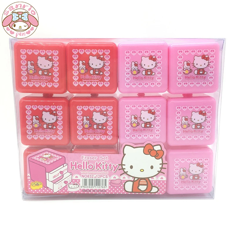 

12pcs Sanrio Cartoon Cute Hellokitty Drawer Box Eraser Ktcat Desktop Storage Box Rubber Prizes Wholesale Student Supplies Gift