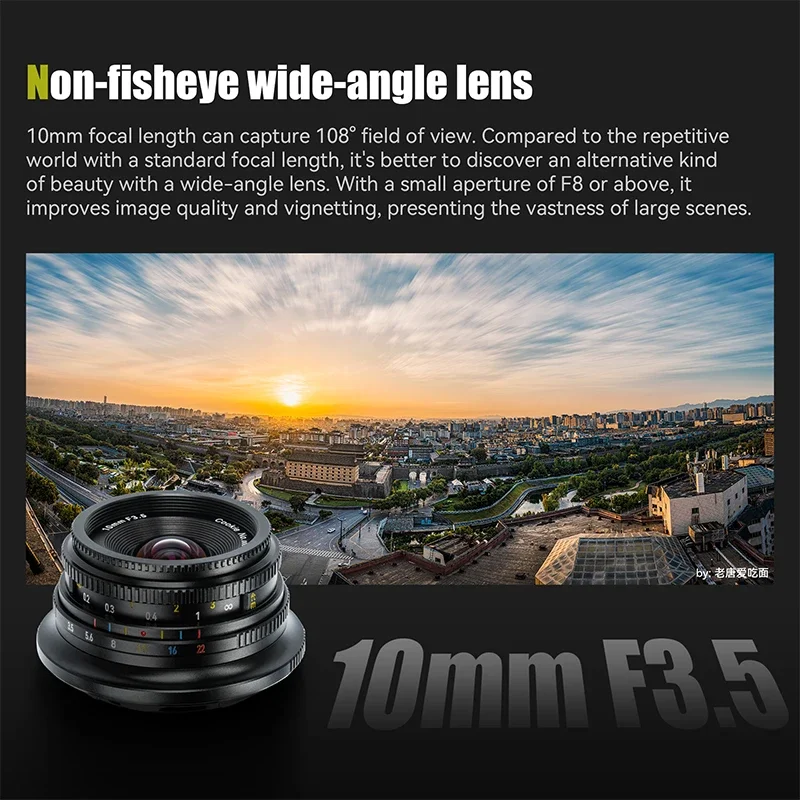 7artisans 10mm F3.5 APS-C 108 ° 후지필름 XF, E, 니콘 Z, 마이크로 M4/3 마운트 카메라용 초광각 고정 초점 렌즈