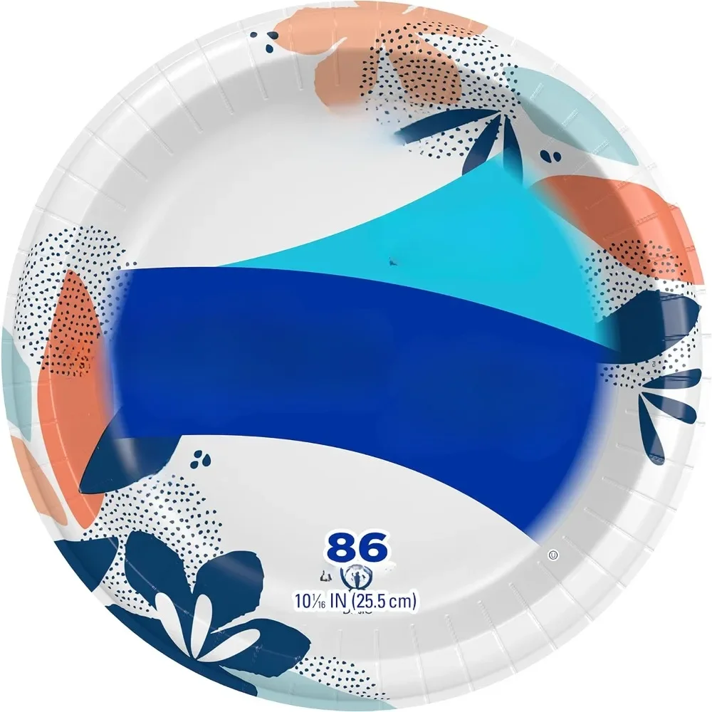 Large paper plate, 10 inch, microwave safe, soak resistant, cut resistant, disposable plate