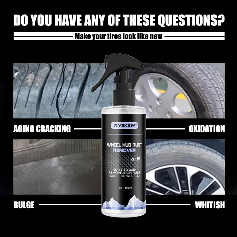 Wheel Iron Remover 100ml Alloy Wheel Cleaner Spray Brake Dust Iron & Rust Remover for Chrome/Alloy Rims