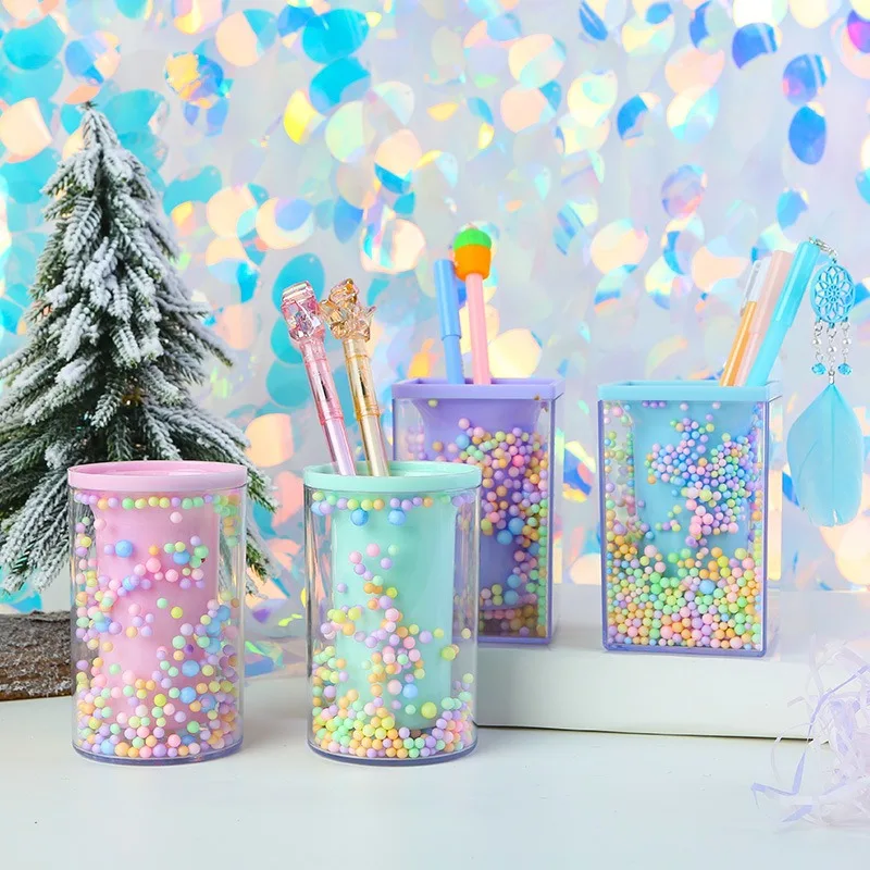 

Crystal Pen Holder Creative Color Transparency Acrylic Bubble Pen Holder Desktop Storage Decorative Pencil Organizer Stationery