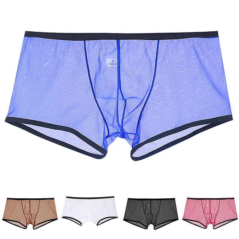 

Men's See Through Quick-dry Boxer Underpants Ultra-thin Mesh Low Rise Transparent Underwear Sexy Summer Breathable Underpants