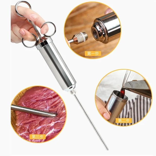 Cave Tools 2.3-oz Stainless Steel Meat Tenderizer Injection Syringe Kit  with 3 Precision Marinade Injectors - BBQ Grill and Smoker Accessories