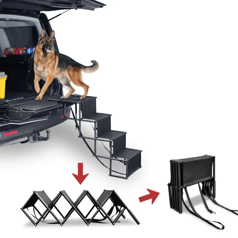Portable Dog Car Step Stairs Lightweight Folding Pet Ladder For Truck SUV Bed Sofa Pet Ramp with Nonslip Surface Iron Fram