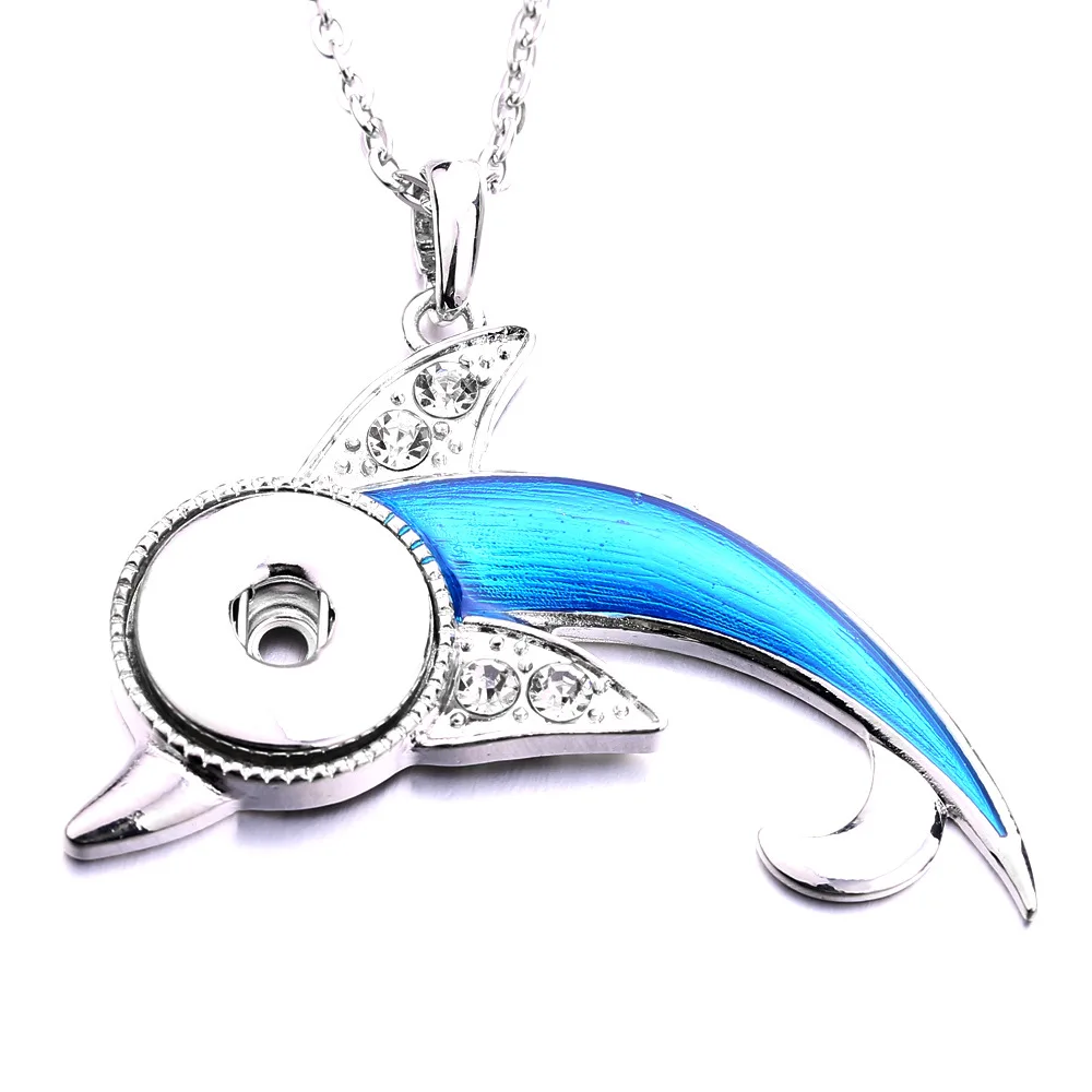 

10pcs Metal Bird Dolphin Snap Button Necklace Fit 18MM Snap Buttons Jewelry Pendant Necklaces