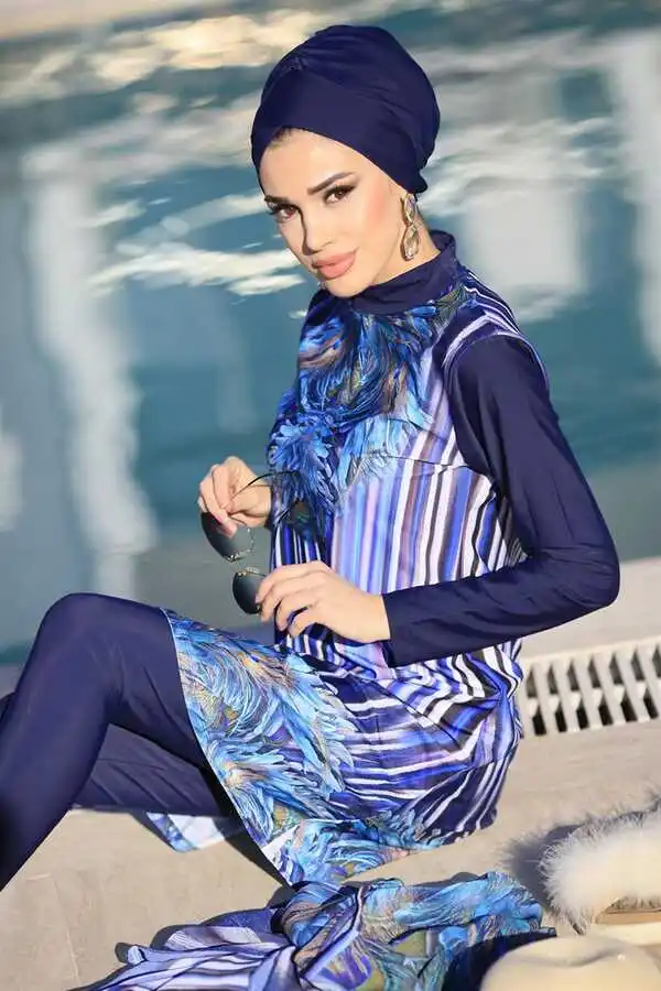 3/4PCS Women Swimwear Summer Beach Floral Burkini Swimsuit Bathing Suit Quick Drying UPF50+
