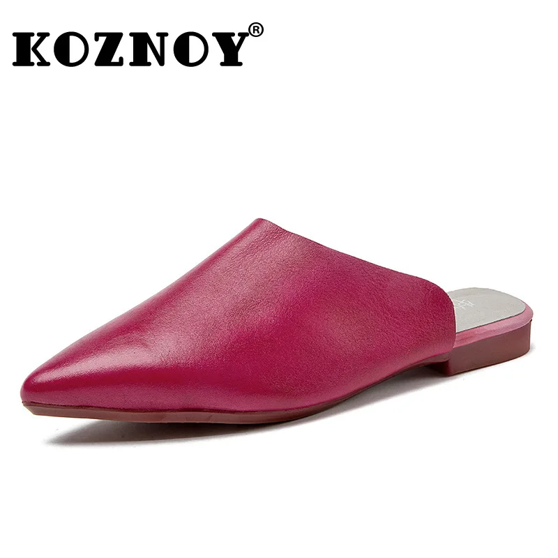 

Koznoy 2Cm Genuine Leather Ethnic Slipper Sandals Fashion Flats Point Toe Summer Soft Soed Oxford Women Rubber Moccasins Shoes