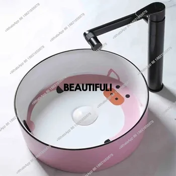 อ่างล้างหน้าแบบตั้งพื้นทรงกลมเซรามิก อ่างล้างหน้าสำหรับห้องน้ำ อ่างล้างหน้าสำหรับเด็ก 1