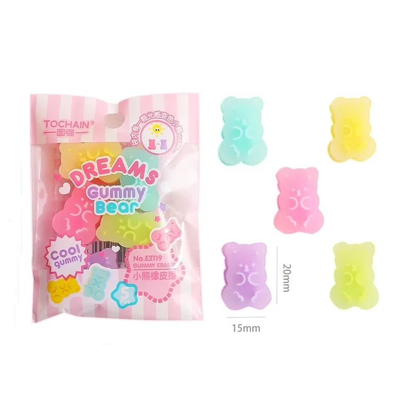 5pcs Kawaii Bear Pencil Erasers For Kids