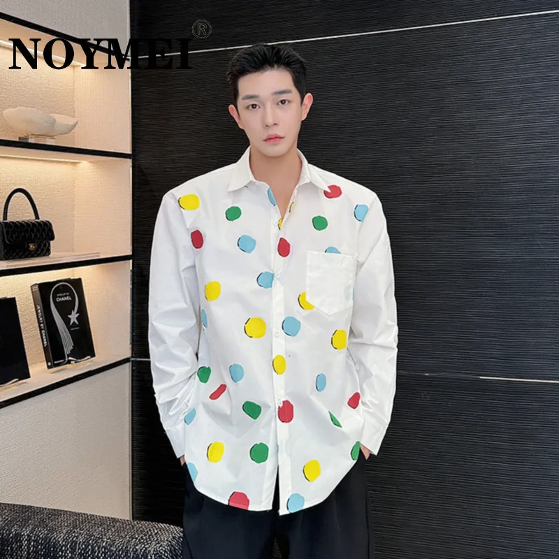 

NOYMEI Korean Style Niche Design Polka Dot Printing Shirt Long Sleeve 2024 Spring New Single Breasted Chic Male Top WA4275