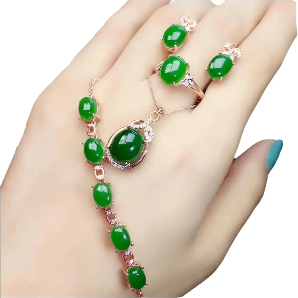 

KJJEAXCMY-925 Sterling Silver Inlaid Natural Jasper Bracelet Necklace Earring Ring Suit Support Detection Fine, Boutique Jewelry