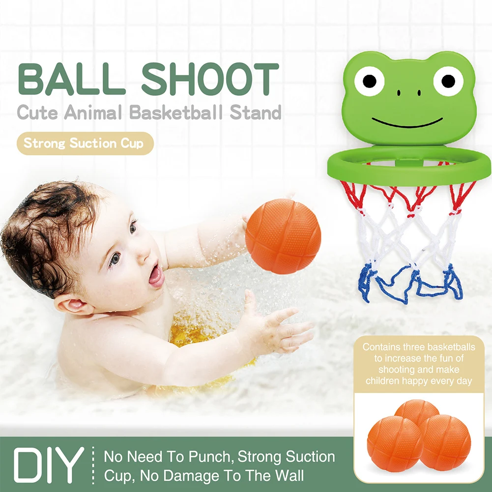 Bathtub Basketball with Basketball Hoop Baby Bath Basketball Toy 3 Balls Panda Cat Shape for